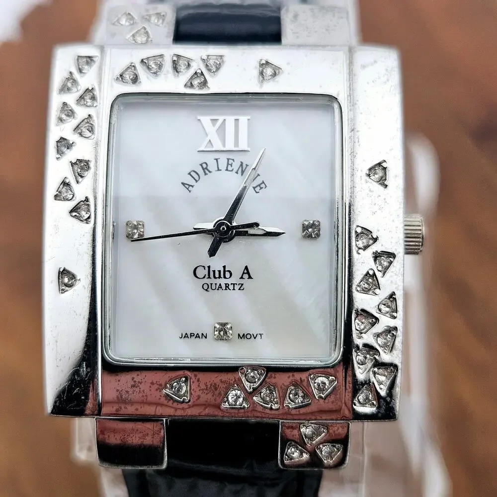 Adrienne Club A Women's Watch Silver Square Crystal Encrusted Bezel Contemporary